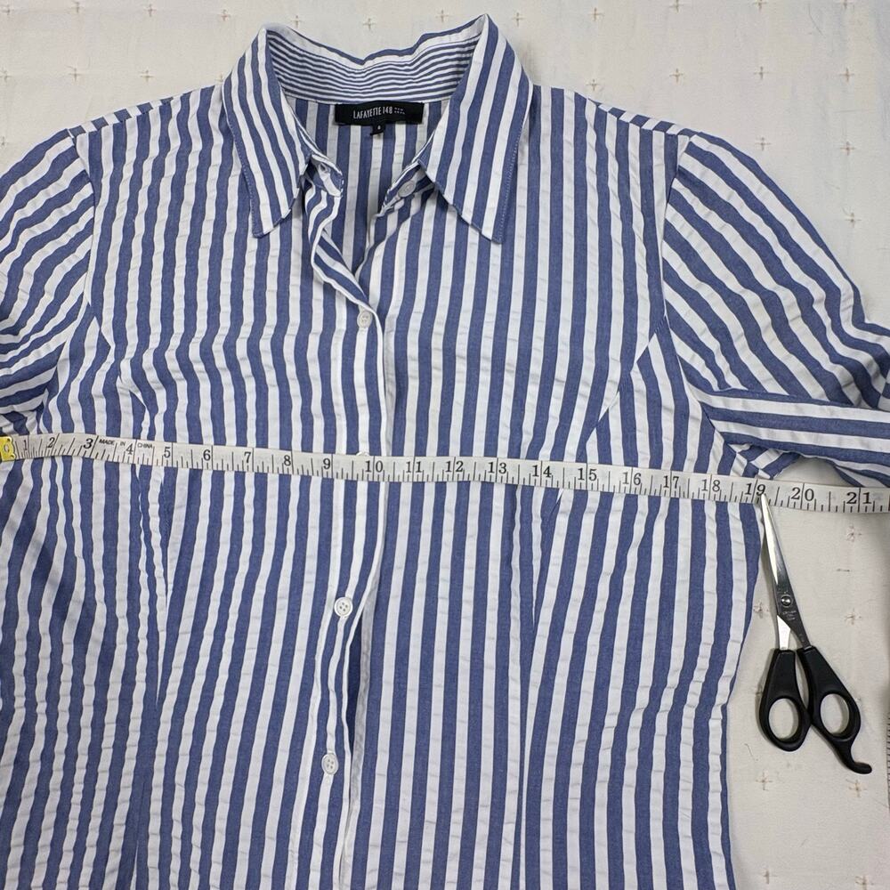 Lafayette 148 Seersucker Blouse Women's 6 Blue White - Picture 8 of 9